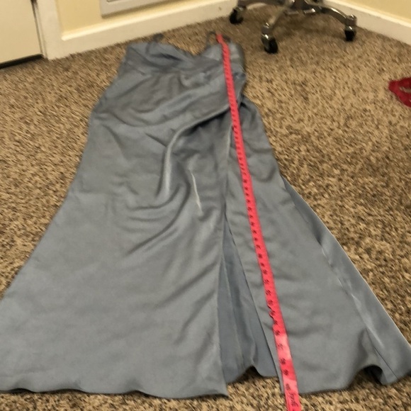 Azazie Maxi Dress Size 6 Blue Ruched Satin Gown - Picture 10 of 11